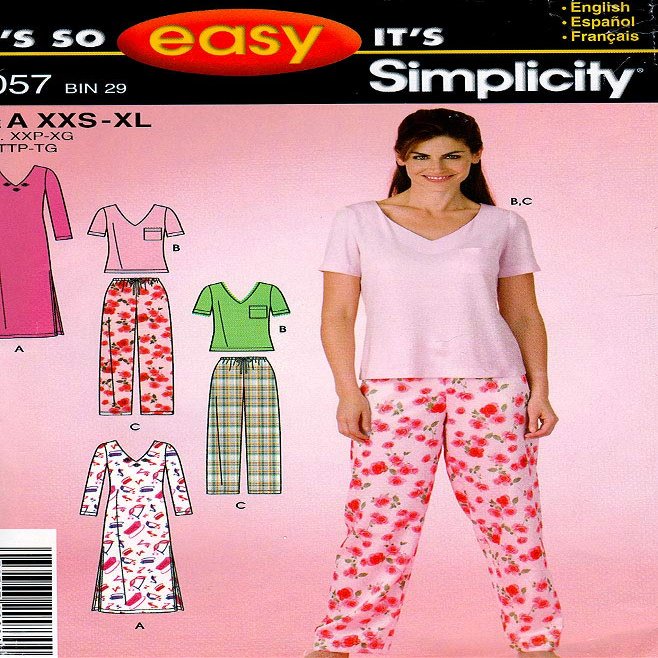 Simplicity Sewing Pattern 4057 c2005 Misses Pants and Nightgown OR TOP Size A XXS-XL
