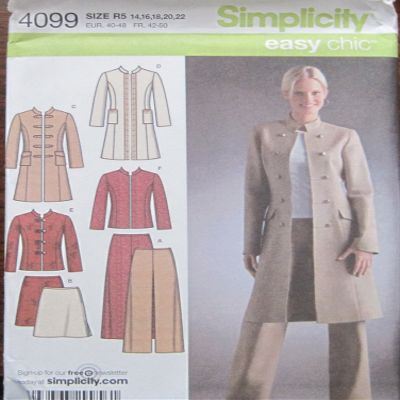 SIMPLICITY PATTERN 4099 MISSES'/MISS PETITE PANTS,AND COAT OR JACKET SIZE R5 14-22