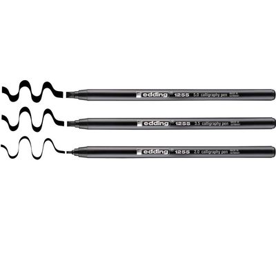 edding 1255 Calligraphy Pen - Black - 3 pens - Calligraphy Nib 2-5 mm - Fibre pens for Paper, Wood, Terracotta, Canvas - Hand Lettering, Bullet journals, Thank You Cards, Calligraphy Books