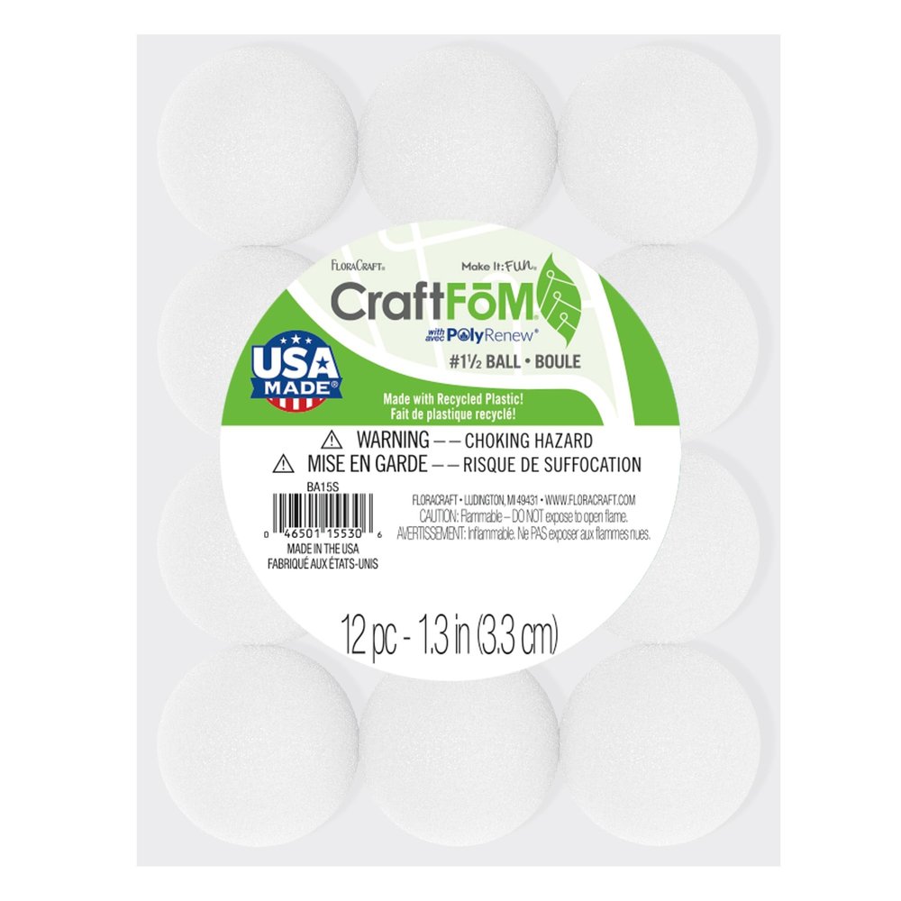 FloraCraft CraftFM 12 Piece Ball 1.3 Inch White