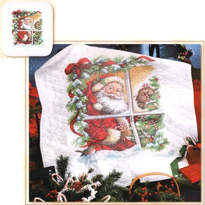 Dimensions Candy Cane Santa Quilt Stmpd X-Stitch Kit
