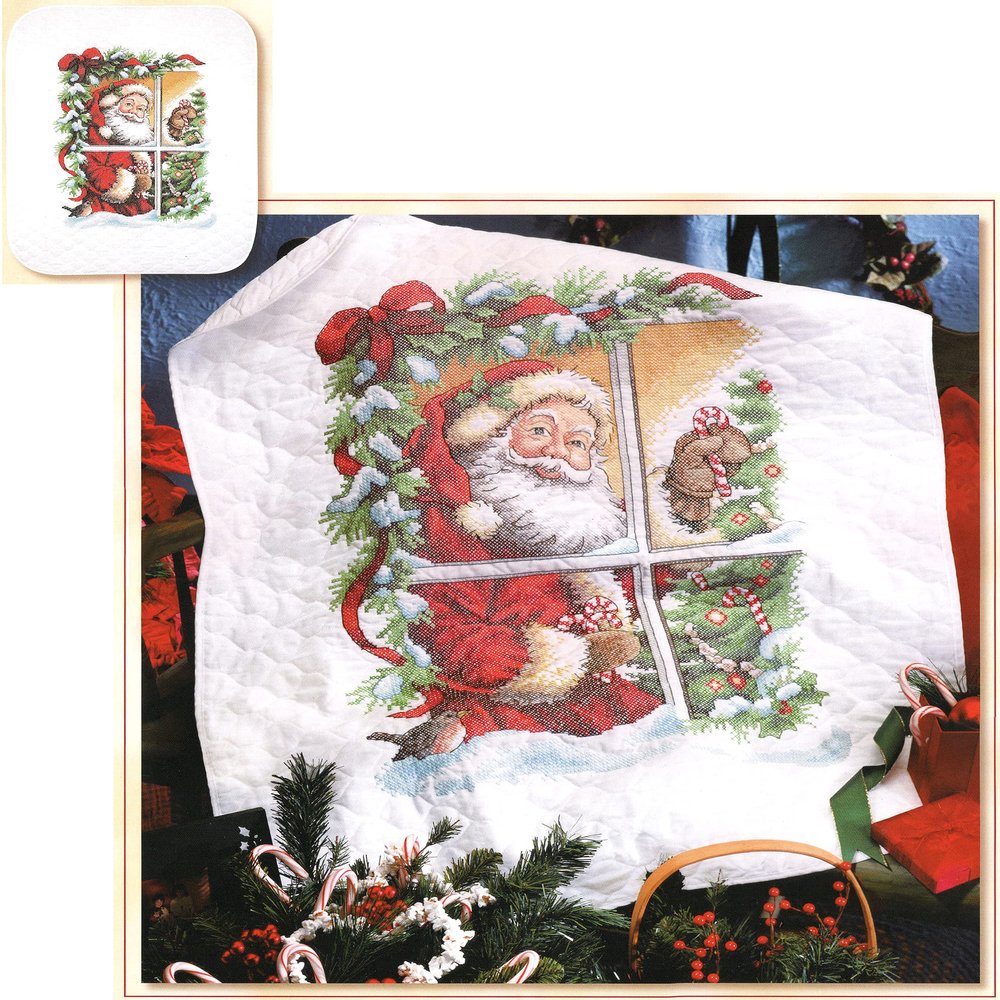 Dimensions Candy Cane Santa Quilt Stmpd X-Stitch Kit