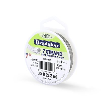 Beadalon 7-Strand Stainless Steel Beading Wire, Flexible & Durable Wire for Jewelry Making, Ideal for Necklaces & Bracelets, Nylon Coated, Seed Bead Stringing Wire, 30 ft, .012 in / 0.30 mm - Bright
