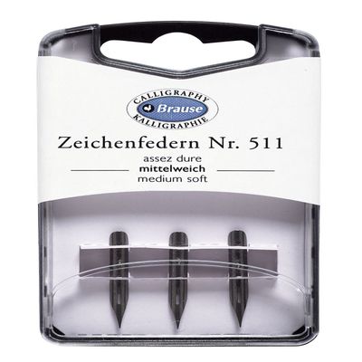 Brause 300511B - Pack of 3 Semi-Flexible Metal Nibs For Writing and Drawing, Clear