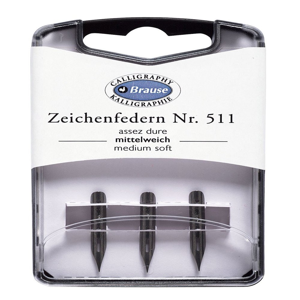 Brause 300511B - Pack of 3 Semi-Flexible Metal Nibs For Writing and Drawing, Clear