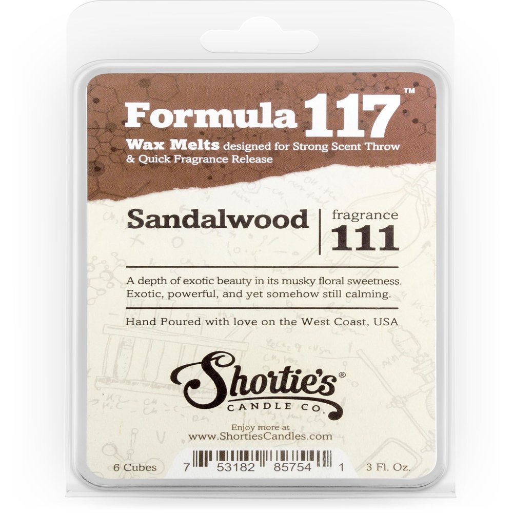 Shortie's Candle Company Sandalwood Premium Wax Melts - 3 Oz., Strong & Long Lasting, Non-Toxic - Made with Essential & Natural Oils - Formula 117