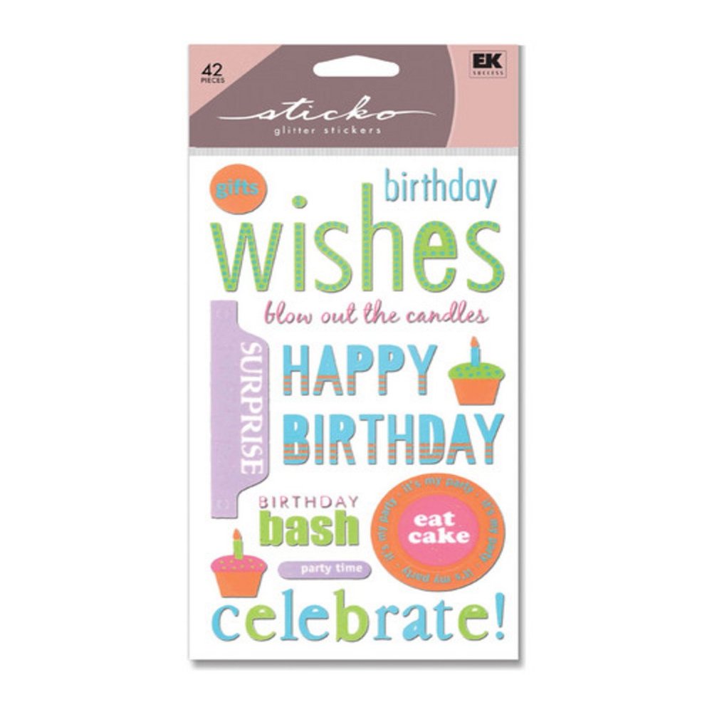 EK Success Sticko Glitter Stickers - Birthday