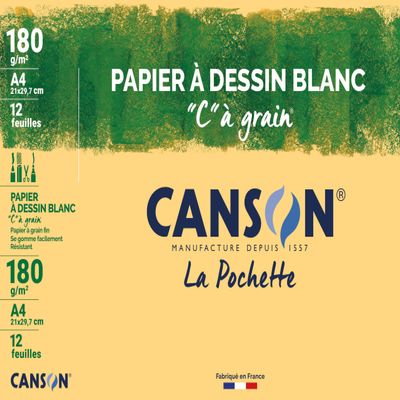 CANSON "C" Grain Pack of 12 Sheets of A4 White Drawing Paper 180 g/m