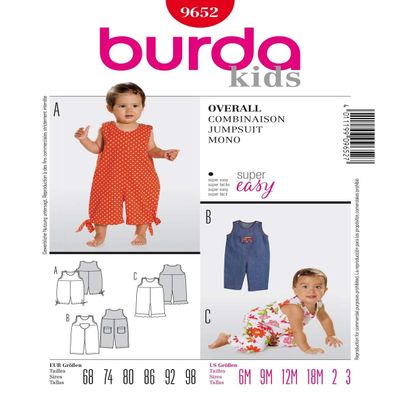 Burda Easy Sewing Pattern 9652 Infants, Toddlers Jumpsuit Overall Sizes 6 mo. to 3 yrs.