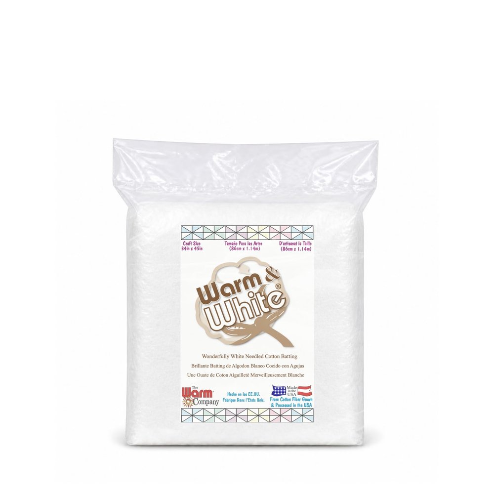 The Warm Company Warm & White Cotton Batting Craft Size 34" x 45" Pre-Cut, Premium Needle-Punched Quilt Batting for Crafts & Quilting