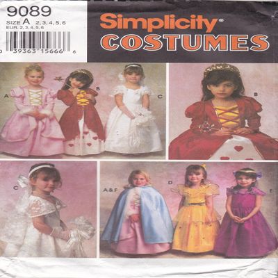 Simplicity Sewing Pattern 9089 Girls Sizes 2-6 Costume Bride Princess Cape Headpiece