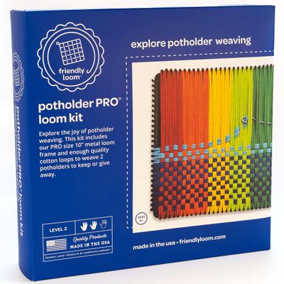 Harrisville Designs Friendly Loom Potholder Pro Weaving Kit | 10x10 Sturdy Metal Loom and Quality Cotton Weaving Loops | Complete Kit to Weave 2 Large, Durable Potholders | Made in the USA
