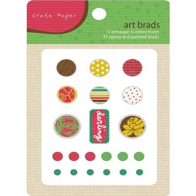 Crate Paper Cottage Art Brads 21/Pkg, Epoxy and Painted