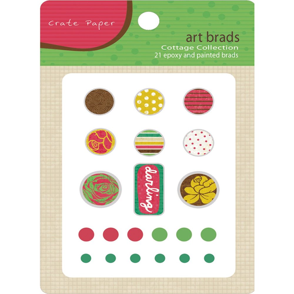 Crate Paper Cottage Art Brads 21/Pkg, Epoxy and Painted