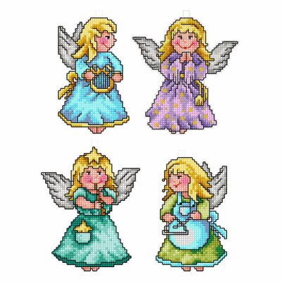 Counted cross stitch kit with plastic canvas "Angels" set of 4 designs 7610