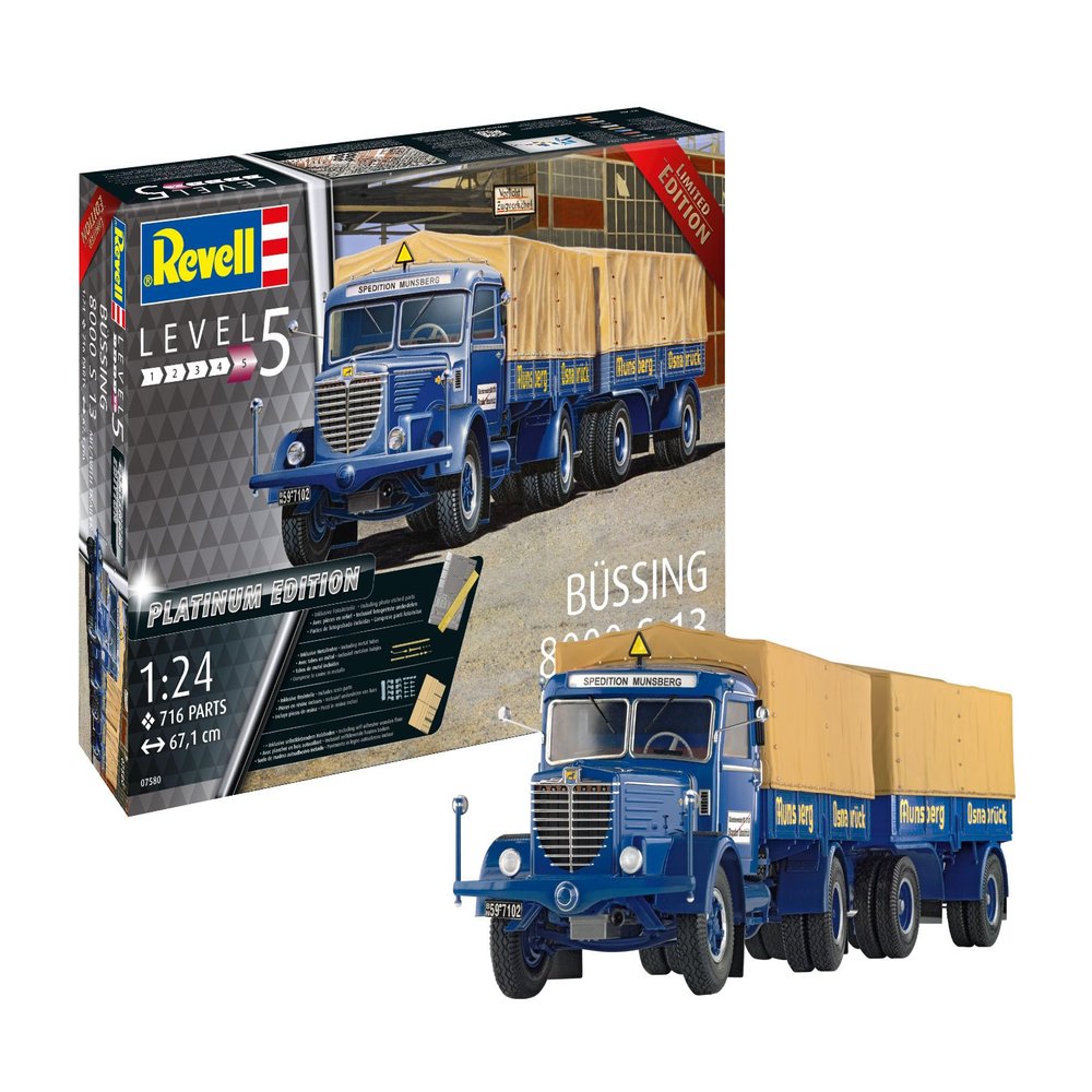 Revell 07580 Bssing 8000 S 13 mit Trailer Platinum Edition 1:24 Scale Unbuilt/Unpainted Plastic Model Kit