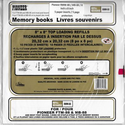 Pioneer Postbound Top Loading Page Protectors 5/Pkg 8"X8" (With White Inserts) RMW88
