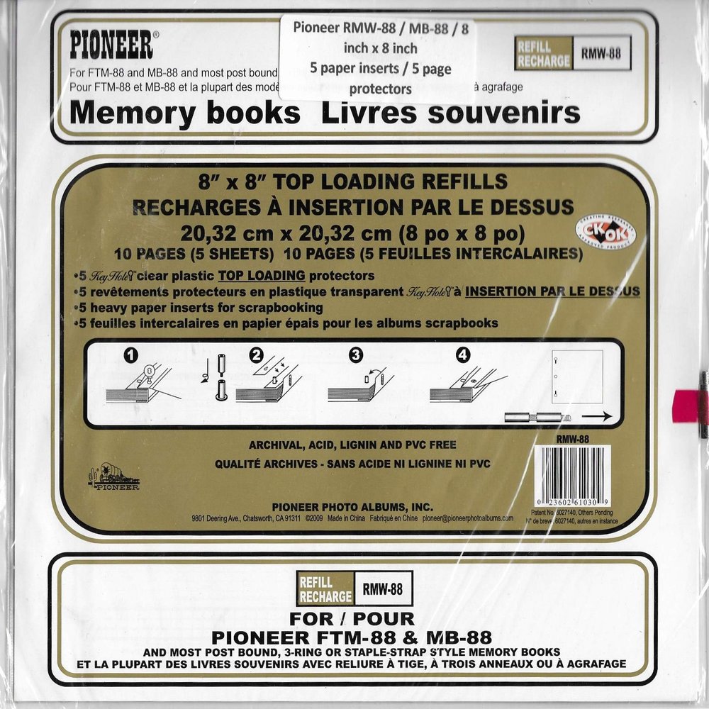 Pioneer Postbound Top Loading Page Protectors 5/Pkg 8"X8" (With White Inserts) RMW88