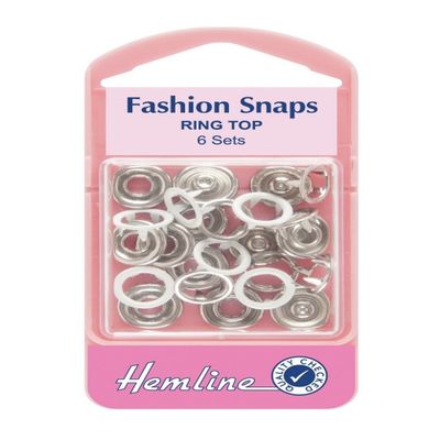Hemline H445/WHT | White Ring Top Fashion Snaps | 11mm | 6 Sets