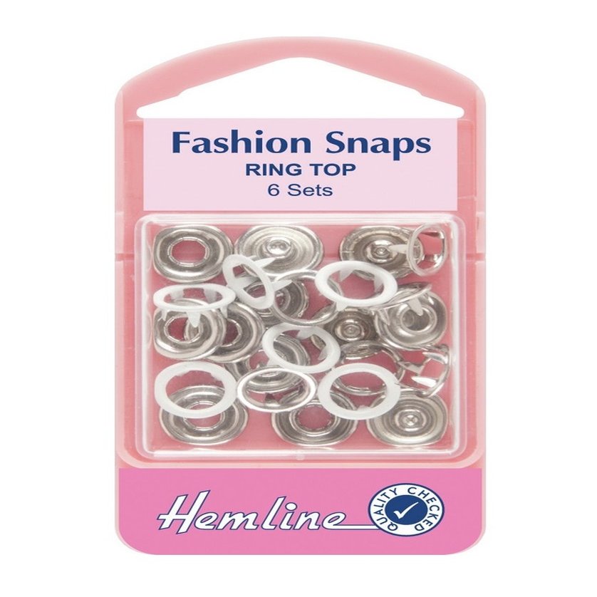 Hemline H445/WHT | White Ring Top Fashion Snaps | 11mm | 6 Sets