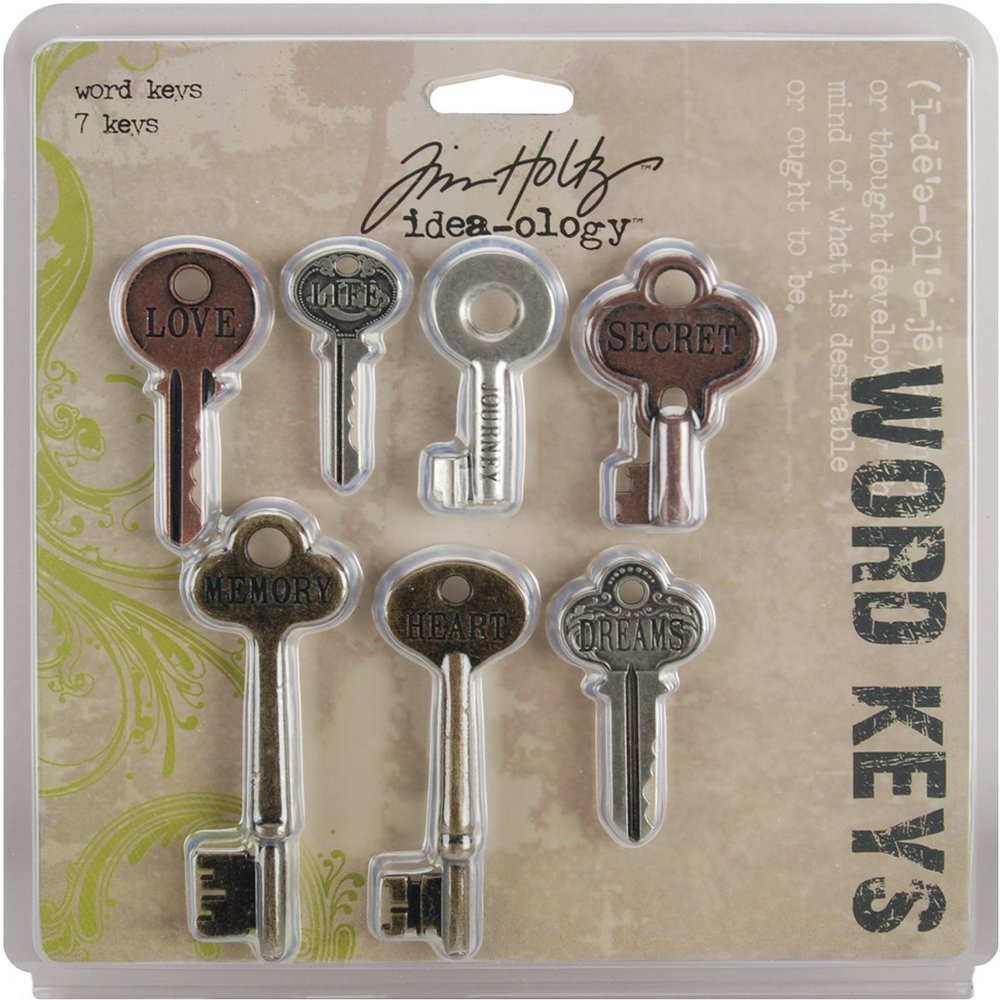 Idea-Ology Metal Word Keys 1.5 To 3 7/Pkg-Antique Nickel, Brass & Copper