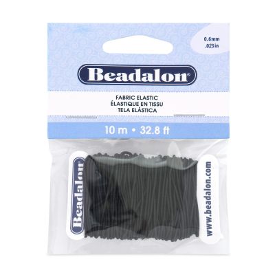 Beadalon Fabric Elastic, 0.60 mm / .024 in, Black, 10 m / 32.8 ft