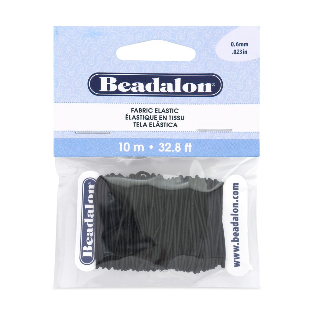 Beadalon Fabric Elastic, 0.60 mm / .024 in, Black, 10 m / 32.8 ft