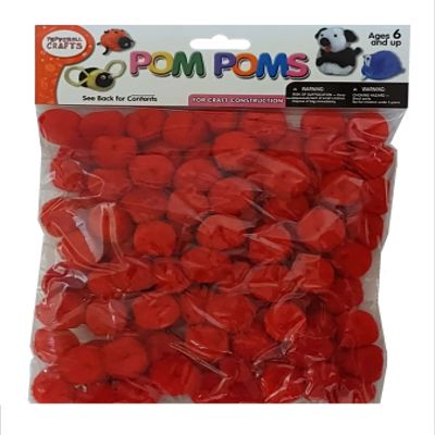 100 Craft Pom Pom Puffs - 1" RED