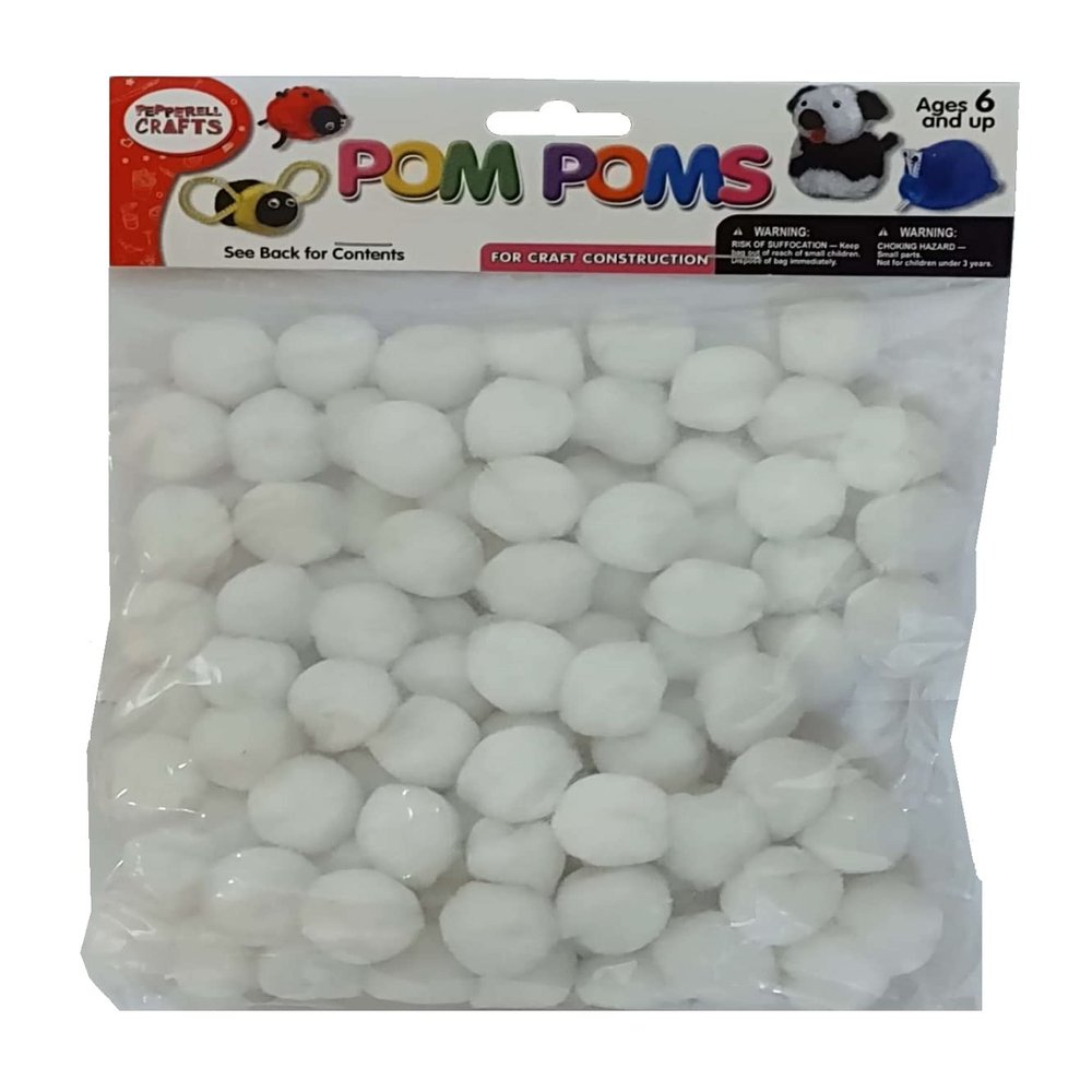 100 Craft Pom Pom Puffs - 1" White