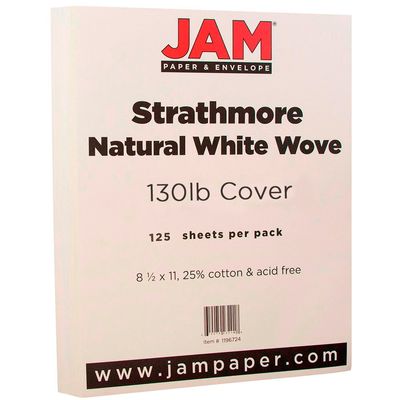JAM PAPER Extra Heavy Weight 130lb Cardstock - 8.5 x 11 Coverstock - 352 gsm - Natural White Wove Strathmore - 125 Sheets/Pack