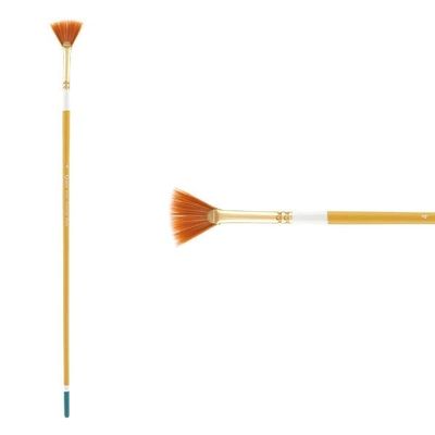 Creative Mark Qualita Golden Taklon Long Handle Paint Brush for Acrylics, Oils, Fine Art, Heavy Bodied Media - Single Brush - [Fan - Size 4]