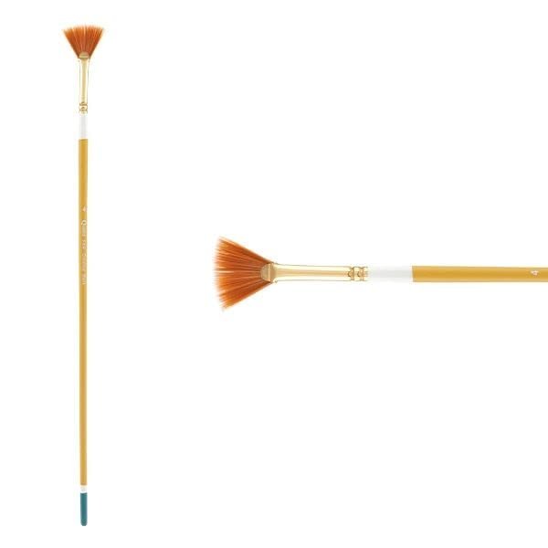 Creative Mark Qualita Golden Taklon Long Handle Paint Brush for Acrylics, Oils, Fine Art, Heavy Bodied Media - Single Brush - [Fan - Size 4]
