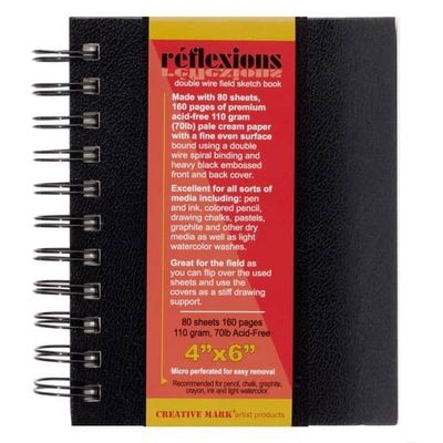 Creative Mark Double Wire Spiral Bound Field Sketch Book [160 Pages - 4 x 6], Black Embossed Leatherette Journal, Light Cream Acid-Free Paper, Perfect for Dry Media and Drawing