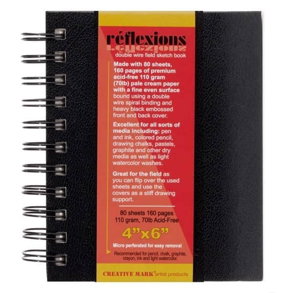 Creative Mark Double Wire Spiral Bound Field Sketch Book [160 Pages - 4 x 6], Black Embossed Leatherette Journal, Light Cream Acid-Free Paper, Perfect for Dry Media and Drawing