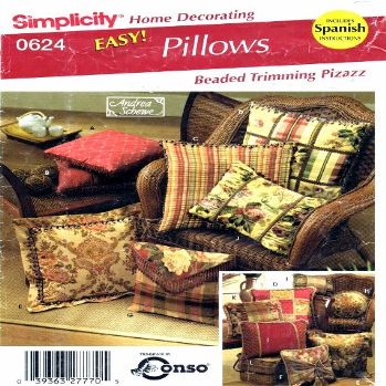 Simplicity 0624 Sewing Pattern Home Decorating Bead Trimmed Pillows