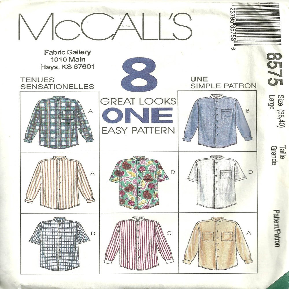 Misses And Mens Shirt McCalls Sewing Pattern #8575. (Size: 38,40)