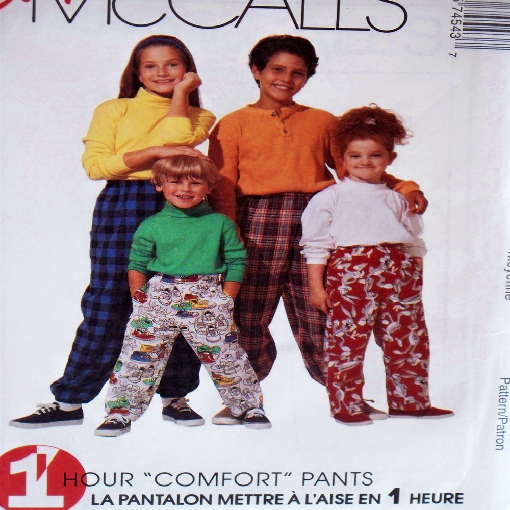 1996 Easy Mccall's Pattern 7454. Children's Size 7/8, (Medium) Easy Fitting Pull-on Pants with Side-seam Pockets, Elastic in the Back; & Optional Leg Elastic.