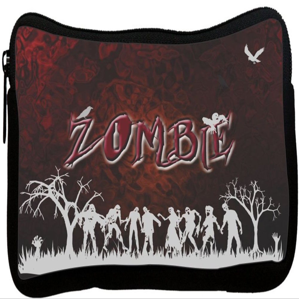 Rikki Knight Zombies Grey Silhouettes on Red Design Neoprene Pencil Case (pc1508)