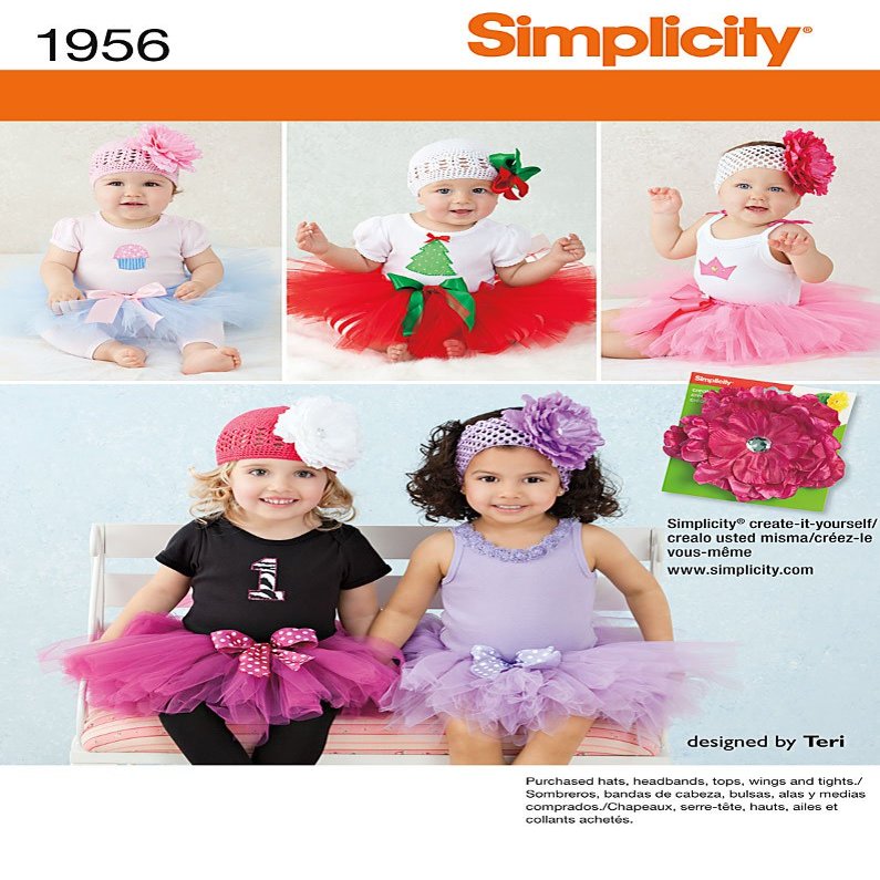 Simplicity 1956 Babies Tutu and Appliques Designed by Teri Sizes: A (XS-S-M-L) (1-18 Months)