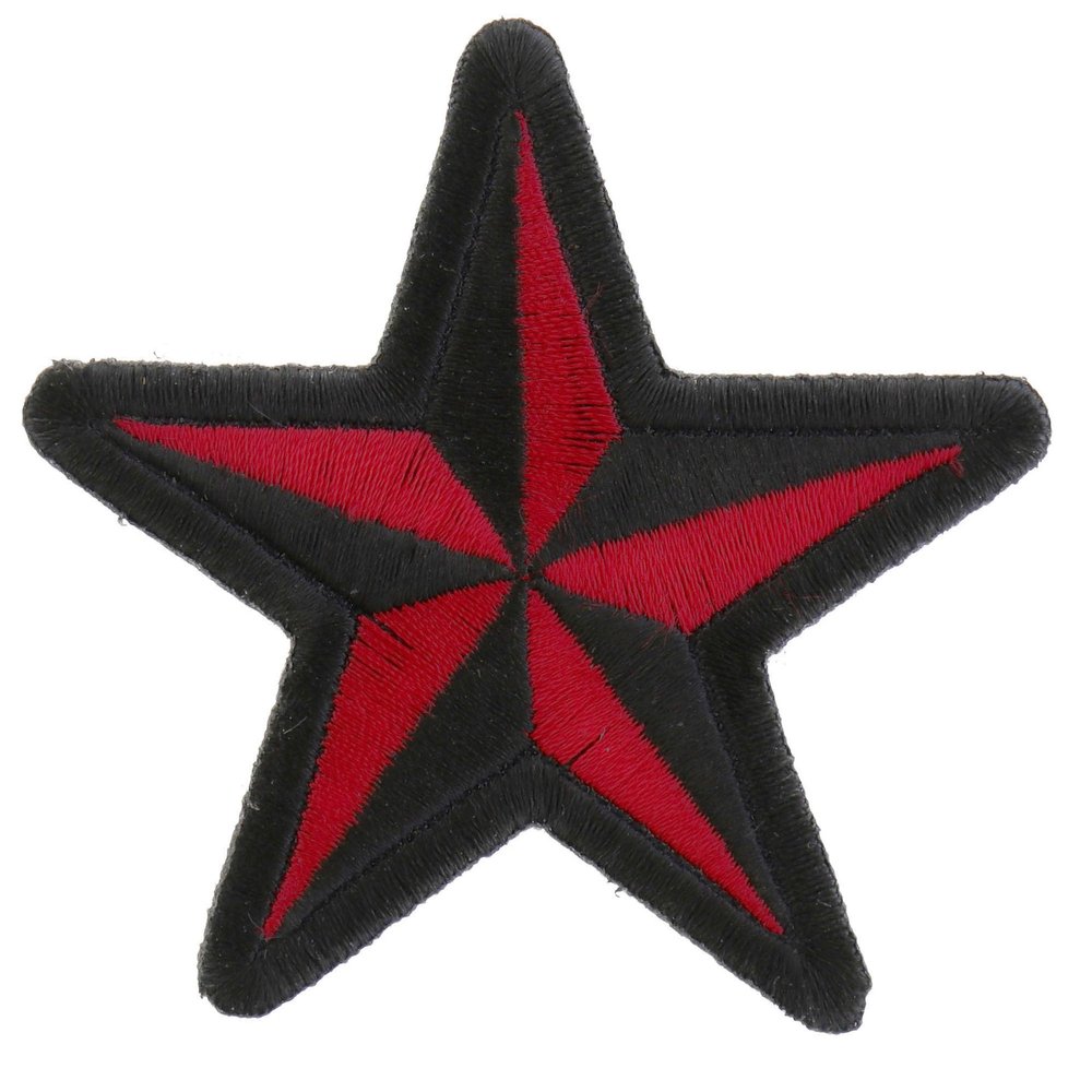 Red Black Star Patch - 3x3 inch. Embroidered Iron on Patch (P1479RED)