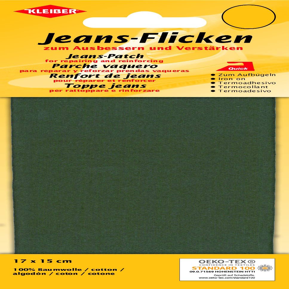 Kleiber 17 x 15 cm Denim Jeans Repair Patch, Olive Green