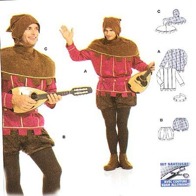 Burda 2498 Pattern Lord of the Castle, Troubadour Costume Size 36 - 48 (Euro 46 to 58)