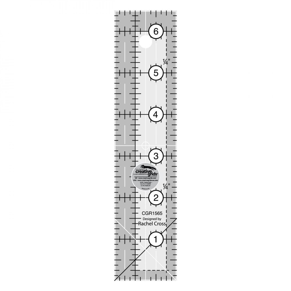 Creative Grids Quilt Ruler 1-1/2in x 6-1/2in Rectangle CGR1565 Made in USA, Non-Slip Grip Acrylic Quilting, Sewing, Crafting, Patchwork Ruler for Measuring & Cutting Fabric