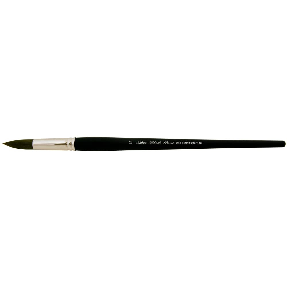 Silver Brush 6400-12 Black Pearl Mightlon Synthetic Long Handle Brush, Round, Size 12