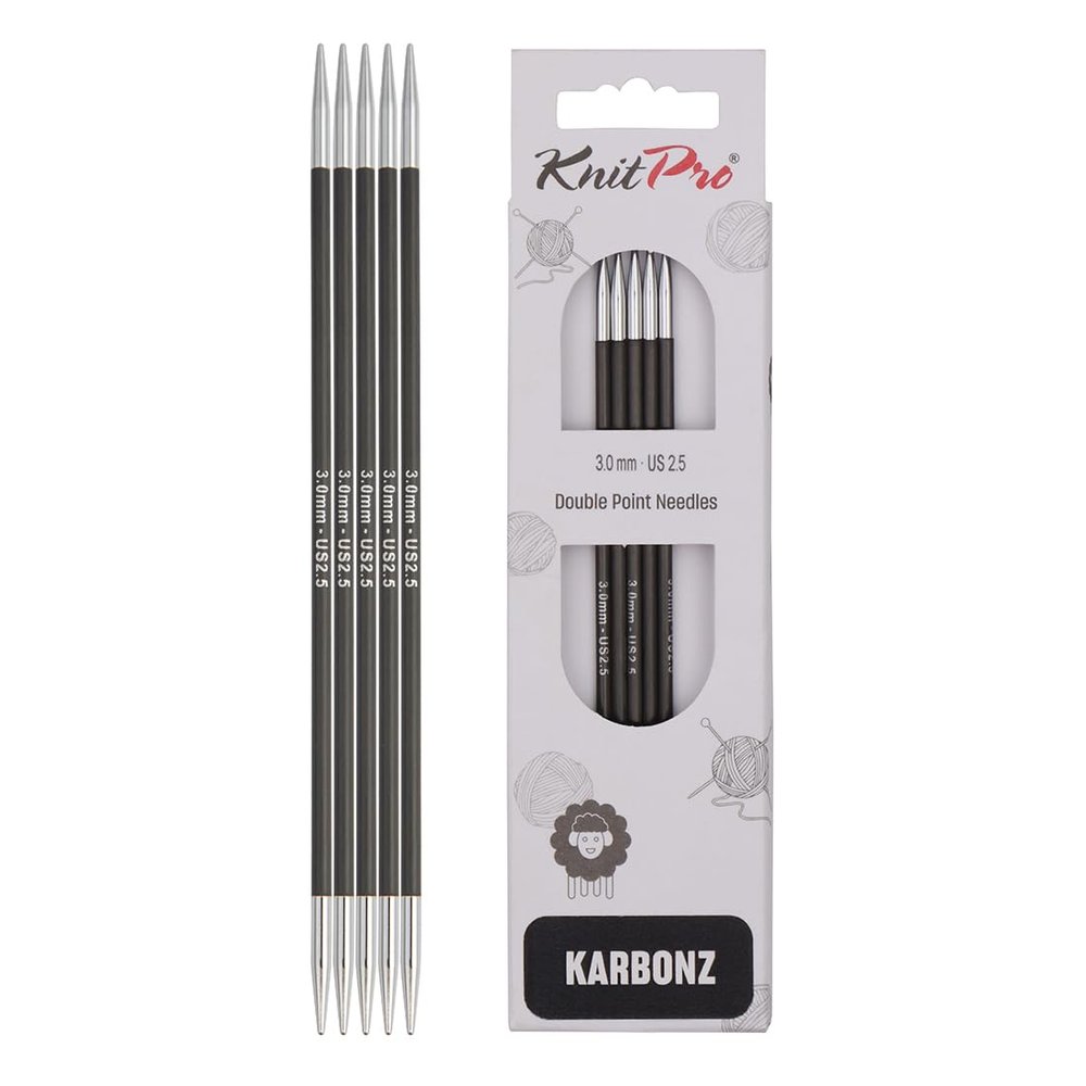 KnitPro Karbonz Double Pointed Needles 6"(15cm) | US Size 2.5 (3mm)