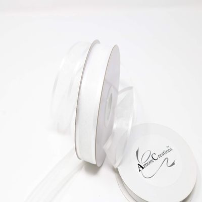 AmoreCreations 5/8 Inch x 25yds Organza Ribbon with Satin Trim for Wedding Baby Shower Gifts DIY Bows Craft Dancer Wands and More - Colors Guaranteed by AmoreCreations (White, 5/8 Inches x 25yds)
