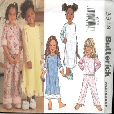 Butterick Fast & Easy Sewing Pattern - Children's Girls Top, Gown & Pants Size 6, 7, 8 - #3318
