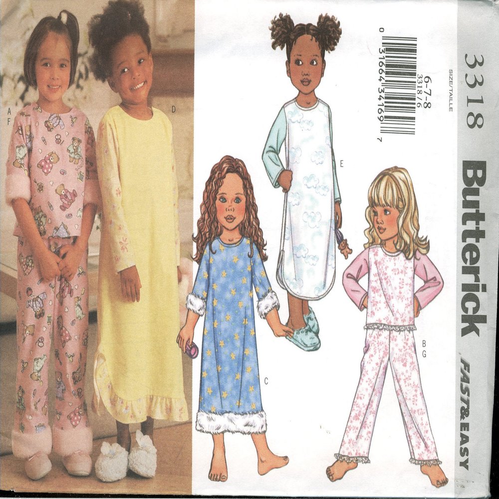 Butterick Fast & Easy Sewing Pattern - Children's Girls Top, Gown & Pants Size 6, 7, 8 - #3318