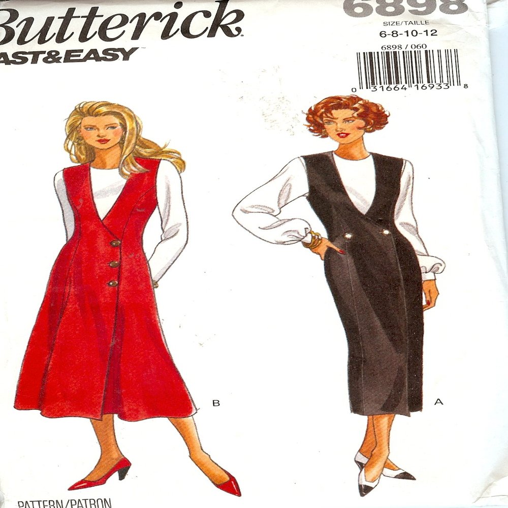 Fast & Easy Butterick 6898 Jumper Pattern for Women Sizes 6-12