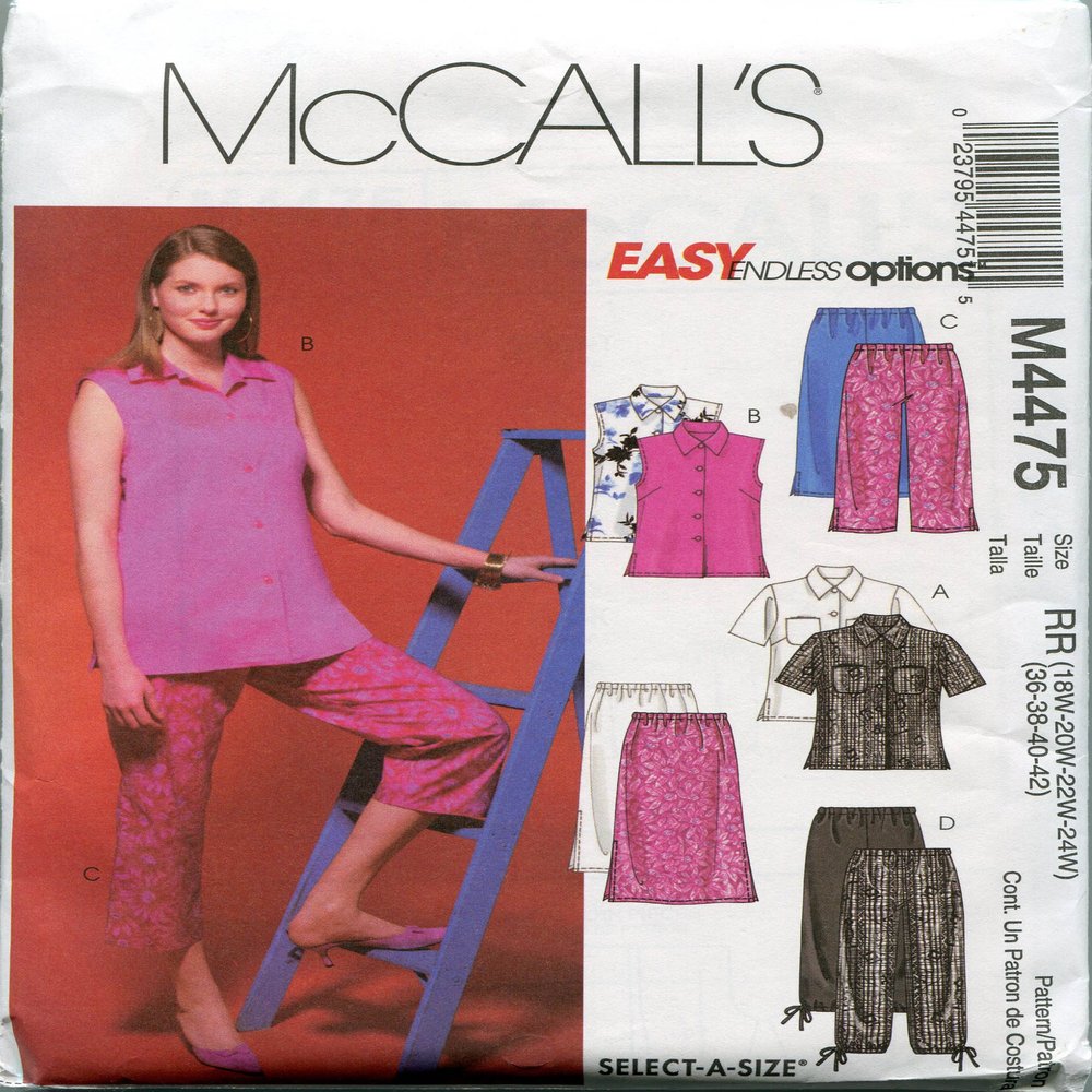McCall's Sewing Pattern M4475 Size RR (18W-20W-22W-24W) Women's/Women Petite Top, Skirt and Pants in Two Lengths